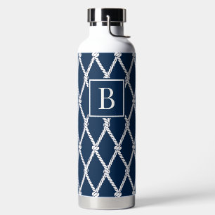 Kust Preppy Nautilus Monogram - Marine & Wit Waterfles