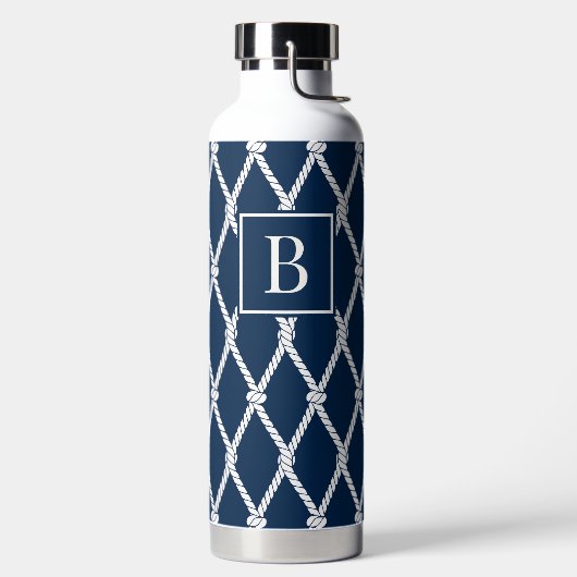 Kust Preppy Nautilus Monogram - Marine & Wit Waterfles (Links)