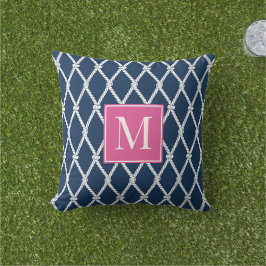 Kust Preppy Nautilus Monogram – Marineblauw & Felr Buitenkussen