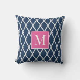 Kust Preppy Nautilus Monogram – Marineblauw & Felr Buitenkussen