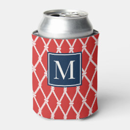 Kust Preppy Nautilus Monogram - Rood & Marineblauw Blikjeskoeler