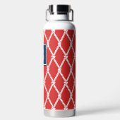 Kust Preppy Nautilus Monogram - Rood & Marineblauw Waterfles (Achterkant)