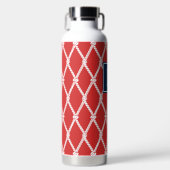 Kust Preppy Nautilus Monogram - Rood & Marineblauw Waterfles (Voorkant)