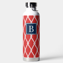 Kust Preppy Nautilus Monogram - Rood & Marineblauw Waterfles