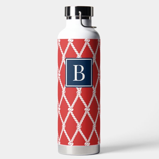 Kust Preppy Nautilus Monogram - Rood & Marineblauw Waterfles (Links)