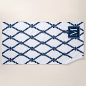 Kust Preppy Nautilus Monogram – Wit & Marineblauw Strandlaken (Voorkant)