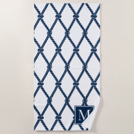 Kust Preppy Nautilus Monogram – Wit & Marineblauw Strandlaken