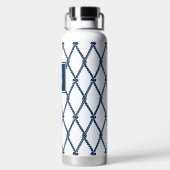 Kust Preppy Nautilus Monogram - Wit & Marineblauw Waterfles (Achterkant)