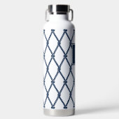 Kust Preppy Nautilus Monogram - Wit & Marineblauw Waterfles (Voorkant)