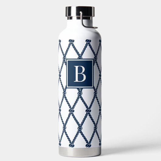 Kust Preppy Nautilus Monogram - Wit & Marineblauw Waterfles (Links)