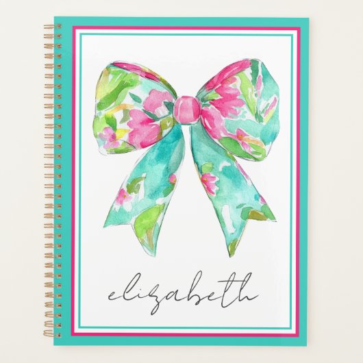 Kust Preppy Roze en Groene Strik Persoonlijk Planner (Voorkant)