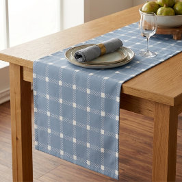 Kust Preppy Stofblauw Gingham Plaid Korte Tafelloper