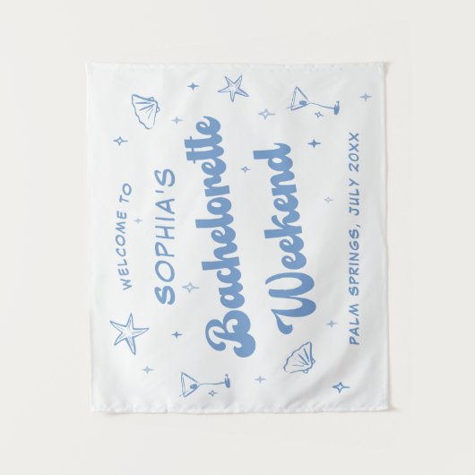 Kust Retro Strand Blauwe Bachelorette Wandkleed (Voorkant)