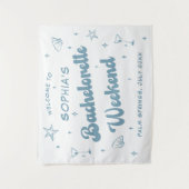 Kust Retro Strand Dusty Blue Bachelorette Wandkleed (Voorkant)