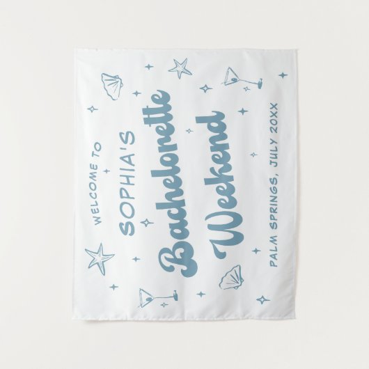 Kust Retro Strand Dusty Blue Bachelorette Wandkleed (Voorkant)