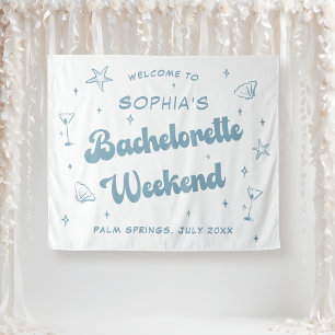 Kust Retro Strand Dusty Blue Bachelorette Wandkleed