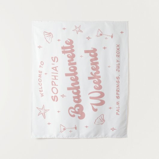 Kust Retro Strand Roze Bachelorette Wandkleed (Voorkant)