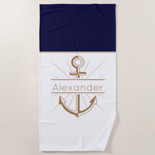 Kust Rode Anker Naam in zeillettertype Strandlaken (Voorkant)