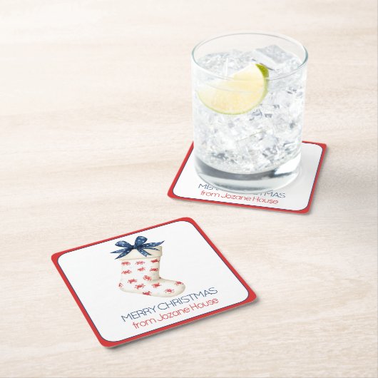 Kust Rode Krab Kerstkous Kartonnen Onderzetters (Insitu)