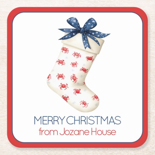 Kust Rode Krab Kerstkous Kartonnen Onderzetters (Voorkant)