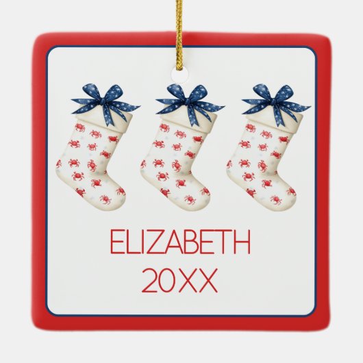 Kust Rode Krab Kerstkous Keramisch Ornament (Achterkant)