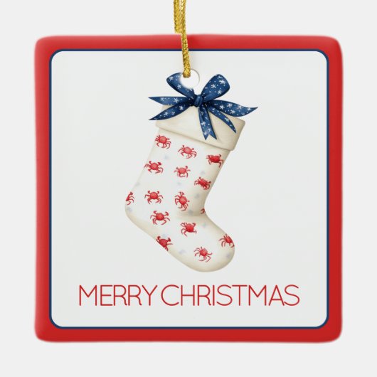 Kust Rode Krab Kerstkous Keramisch Ornament (Voorkant)