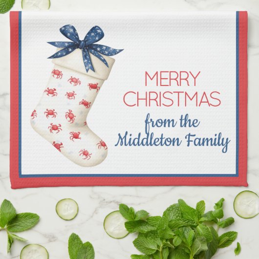 Kust Rode Krab Kerstkous Theedoek (Gevouwen)