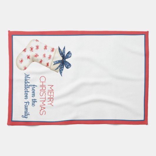 Kust Rode Krab Kerstkous Theedoek (Horizontaal)