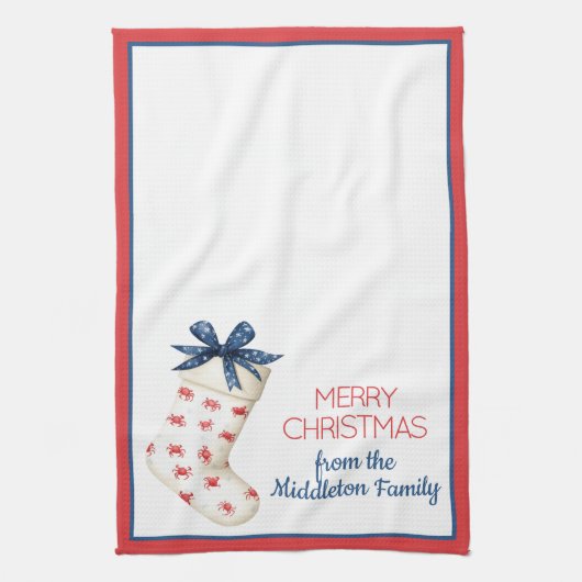 Kust Rode Krab Kerstkous Theedoek (Verticaal)