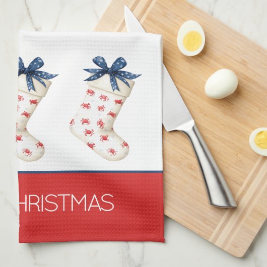 Kust Rode Krab Kerstkous Theedoek (Quarter Fold)