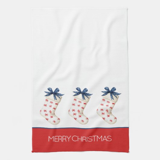 Kust Rode Krab Kerstkous Theedoek (Verticaal)