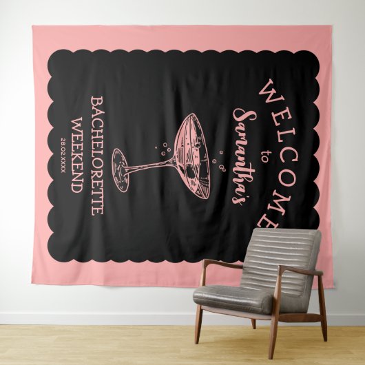 Kust Roze Bachelorette Feest Achtergrond Cocktail Wandkleed (In Situ (horizontaal))