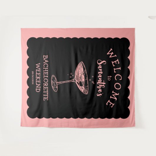 Kust Roze Bachelorette Feest Achtergrond Cocktail Wandkleed (Voorkant (horizontaal))