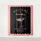 Kust Roze Bachelorette Feest Achtergrond Cocktail Wandkleed (Voorkant)