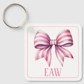 Kust Roze en Witte Aquarel Strik Monogram Sleutelhanger (Voorkant)