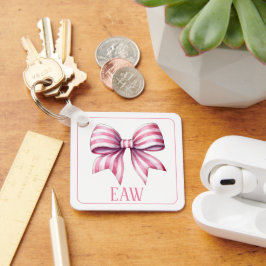 Kust Roze en Witte Aquarel Strik Monogram Sleutelhanger