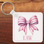 Kust Roze en Witte Aquarel Strik Monogram Sleutelhanger (Voorkant)