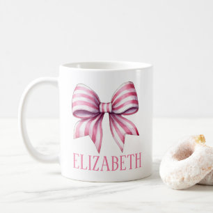 Kust Roze en Witte Waterverf Bow Gepersonaliseerd Koffiemok