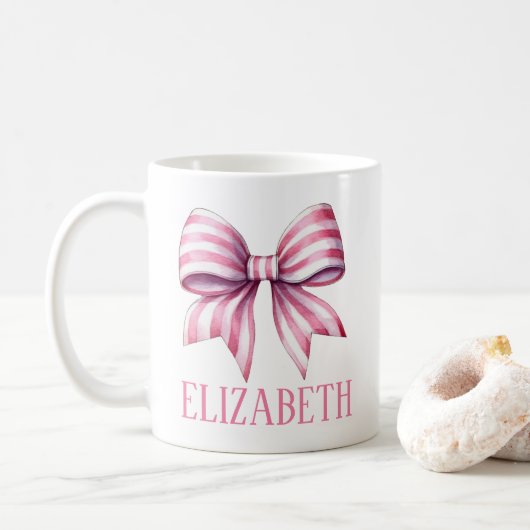 Kust Roze en Witte Waterverf Bow Gepersonaliseerd Koffiemok (Met donut)