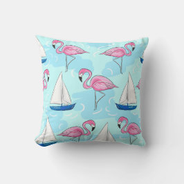 Kust Roze Flamingo Blauwe Zeilboot Preppy Kussen