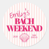 Kust Roze Gestreepte Bach Weekend Shell Ronde Sticker (Voorkant)