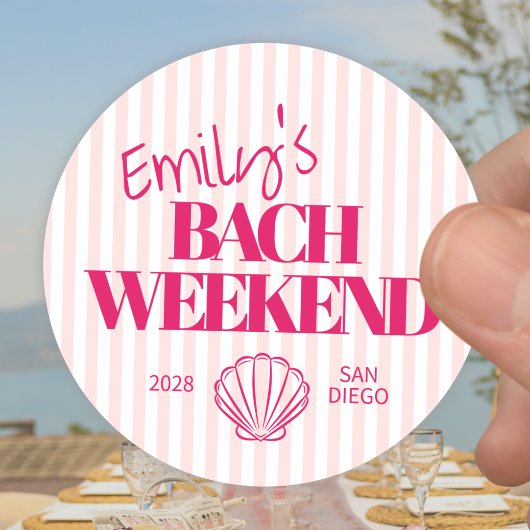 Kust Roze Gestreepte Bach Weekend Shell Ronde Sticker