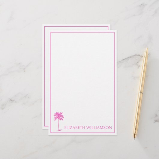 Kust Roze Palmetto Palm Boom Persoonlijk Briefpapier (Voorkant / Achterkant in situ)