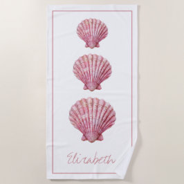 Kust Roze Schelpen op Wit Persoonlijk Strandlaken