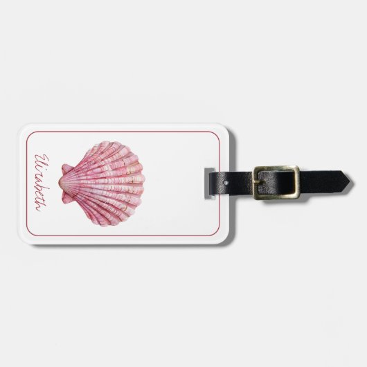 Kust Roze Zeeschelp op Wit Gepersonaliseerd Bagagelabel (Voorkant horizontaal)