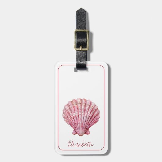 Kust Roze Zeeschelp op Wit Gepersonaliseerd Bagagelabel (Voorkant verticaal)