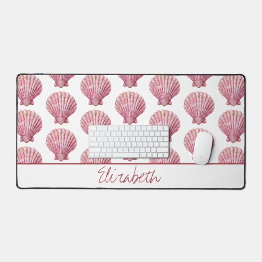Kust Roze Zeeschelp op Wit Gepersonaliseerd Bureaumat (Keyboard & Muis)