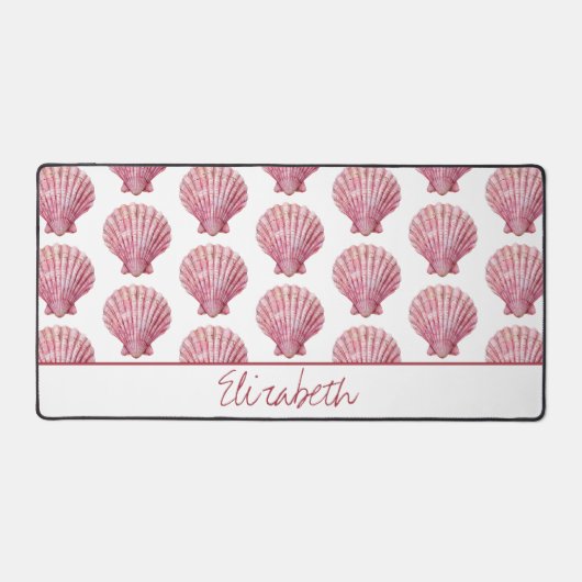 Kust Roze Zeeschelp op Wit Gepersonaliseerd Bureaumat (Voorkant)