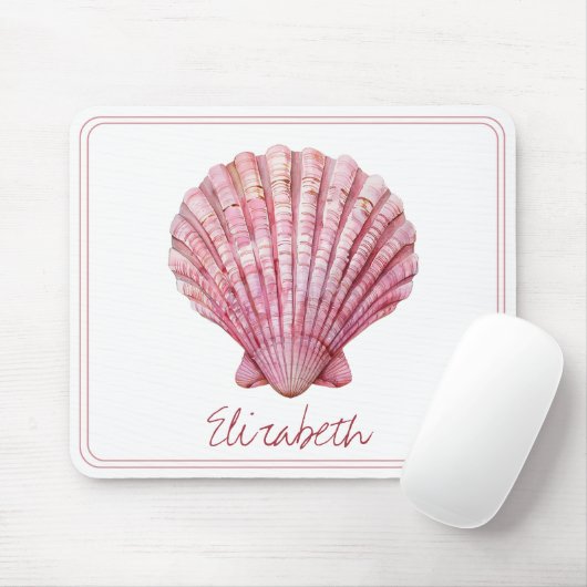 Kust Roze Zeeschelp op Wit Gepersonaliseerd Muismat (Met muis)