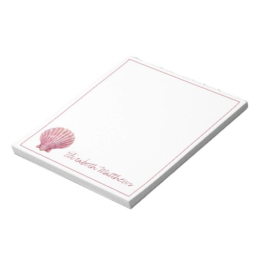 Kust Roze Zeeschelp op Wit Gepersonaliseerd Notitieblok (Linkerzijde)